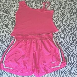 Nike Dri-fit L(12-14)Fushia shorts&Lycra top with elastane different strapped